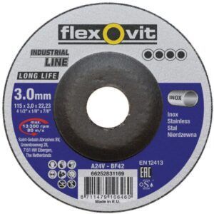 Flexovit 115mm 3mm Cutting  Disc A24 V-BF42 Inox Long Life Type 42